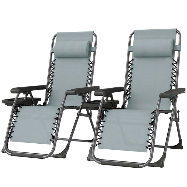 Ensemble de 2 chaises longues d'extérieur Zero Gravity, pliantes et inclinables, avec porte-gobelet et appui-tête, gris clair
