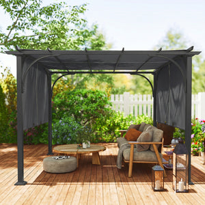 Pergola rétractable 10' x 10', protection solaire UPF50+, structure en métal, gris foncé