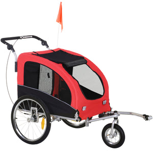 Poussette pour animaux de compagnie 2 en 1, chariot de transport pour vélo, rouge