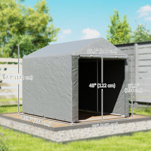 Abri portable avec structure en acier galvanisé et grande porte, gris clair