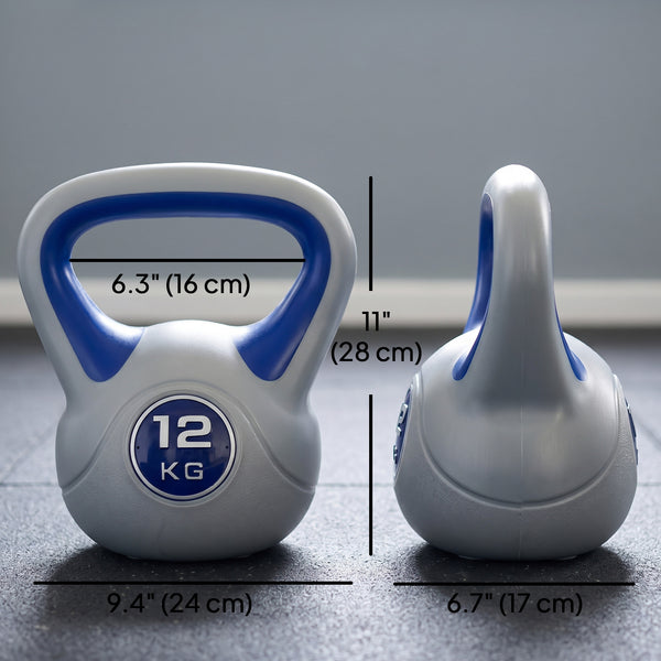 Kettlebell de 26 lb avec poignée large et base stable – Bleu foncé et gris