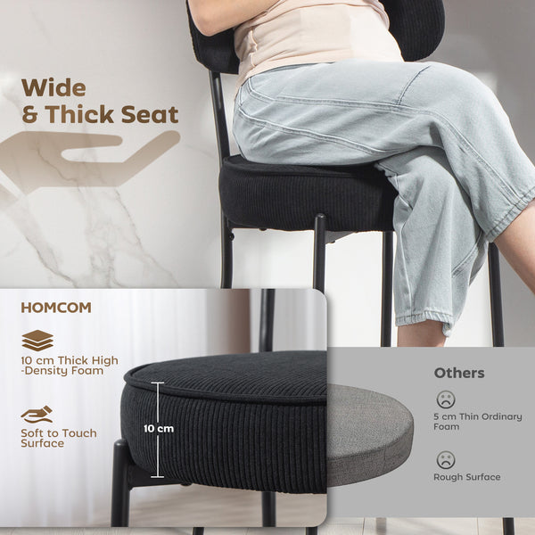 Set of 2 padded bar stools in corduroy, black