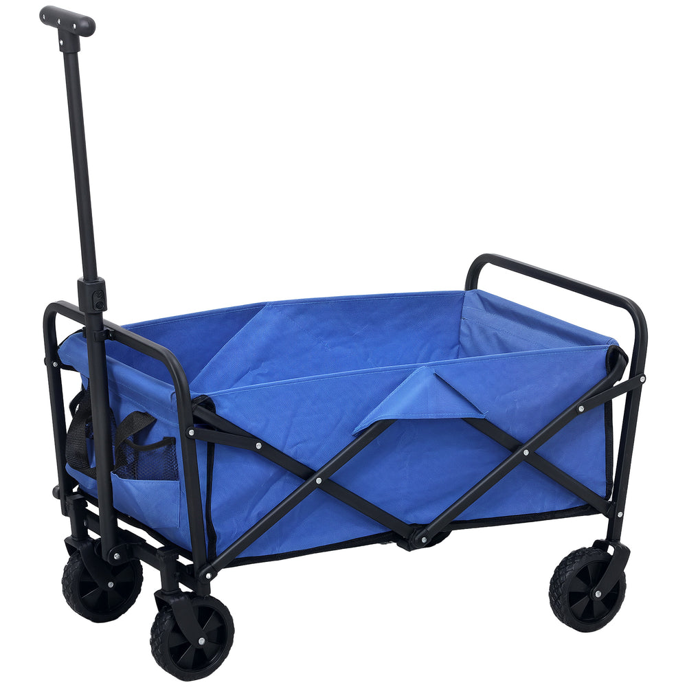 Collapsible Folding Garden Cart, Heavy Duty Lawn Wagon with Universal Wheels and Adjustable Handle, Blue