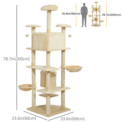 79" Cat Tree with Kitten Scratching Post, Activity Center and Toys Beige