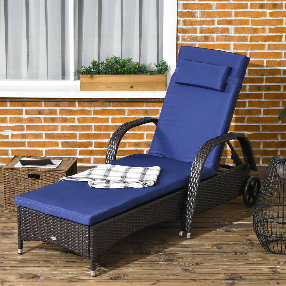 Chaise longue avec appui-tête et dossier réglable sur 5 positions, bleu marine
