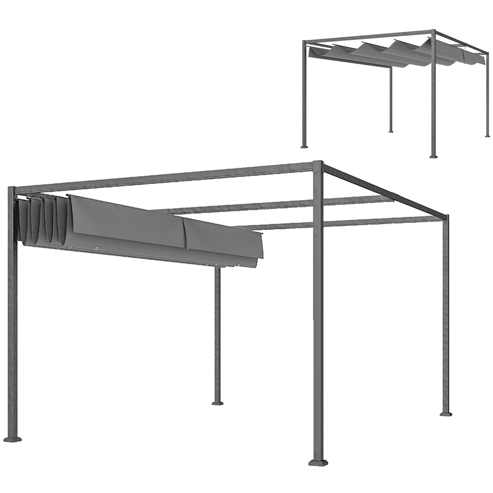 Pergola de terrasse 10 x 13 avec auvent rétractable, gris foncé