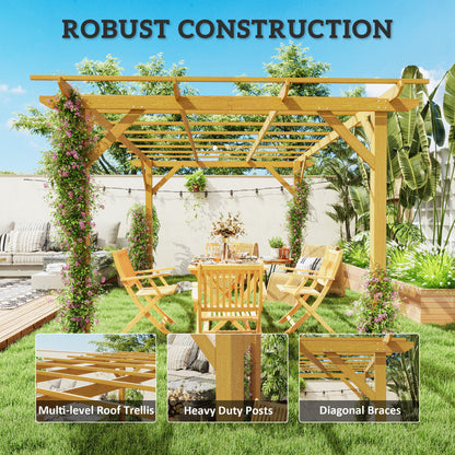 Pergola 10' x 13' avec treillis pour plantes grimpantes, bois naturel