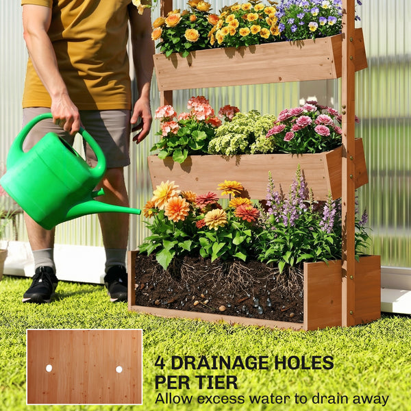 4-Tier Vertical Raised Garden Bed Outdoor Wooden Planter with Drainage Holes and Fabric Liner