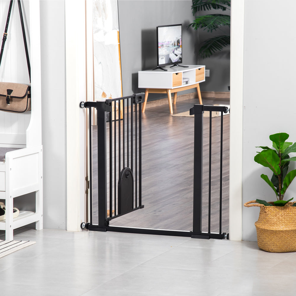 Black safety barrier with small gate