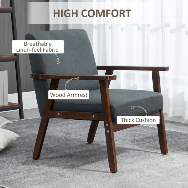 Fauteuils d'appoint avec assise rembourrée en lin, gris foncé