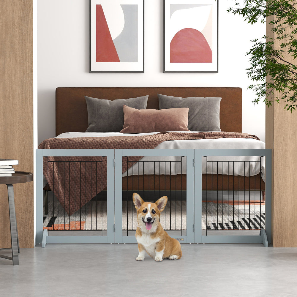 Barrière pour animaux de compagnie autoportante, gris