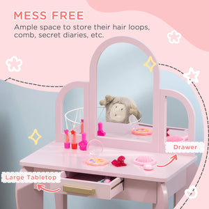 Dressing table and chairs set with drawer, pink