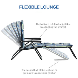 Chaise longue inclinable avec dossier réglable sur 6 positions, bleu et blanc