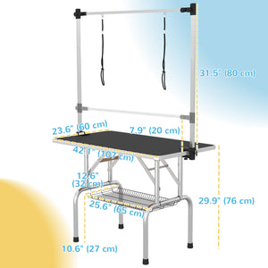 Adjustable Dog Grooming Table with 2 Safety Straps and Storage Basket, Black