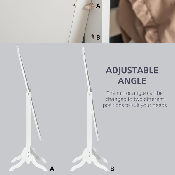 Miroir sur pied pleine longueur avec cadre ovale à angle réglable, blanc