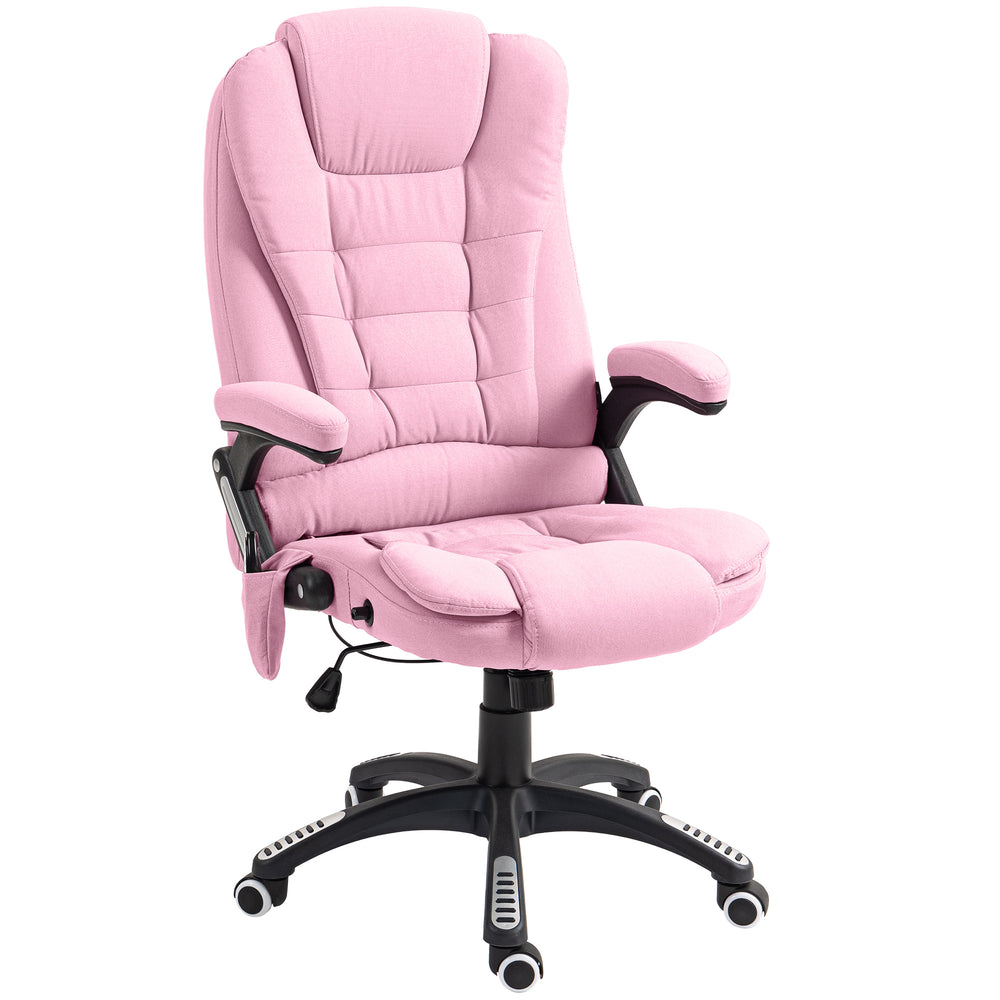 Fauteuil de bureau à 6 points de massage vibrant, dossier haut, inclinable, roulettes pivotantes, rose