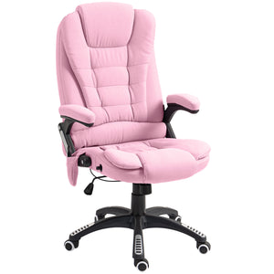 Fauteuil de bureau à 6 points de massage vibrant, dossier haut, inclinable, roulettes pivotantes, rose