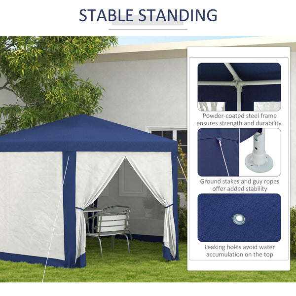 Hexagon Party Tent, Patio Gazebo with Netting Mesh, Blue