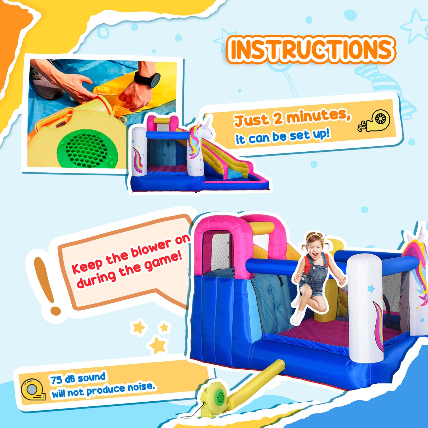 Outsunny Kids 5 in 1 Bouncy Castle, Trampoline, Slide, Pool, Climbing Wall with Inflator for Kids 3-12 Years Old, Summer, 37.5 x 21.6 x 20.5 cm, Multicolor
