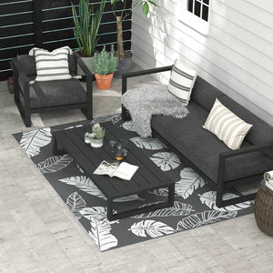 Tapis d'extérieur réversible pour patio, tapis en plastique 6' x 9' pour jardin, terrasse, plage, camping, gris et blanc