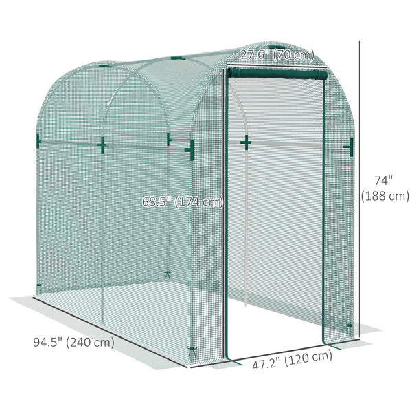 Plant protection tent with zippered door, green