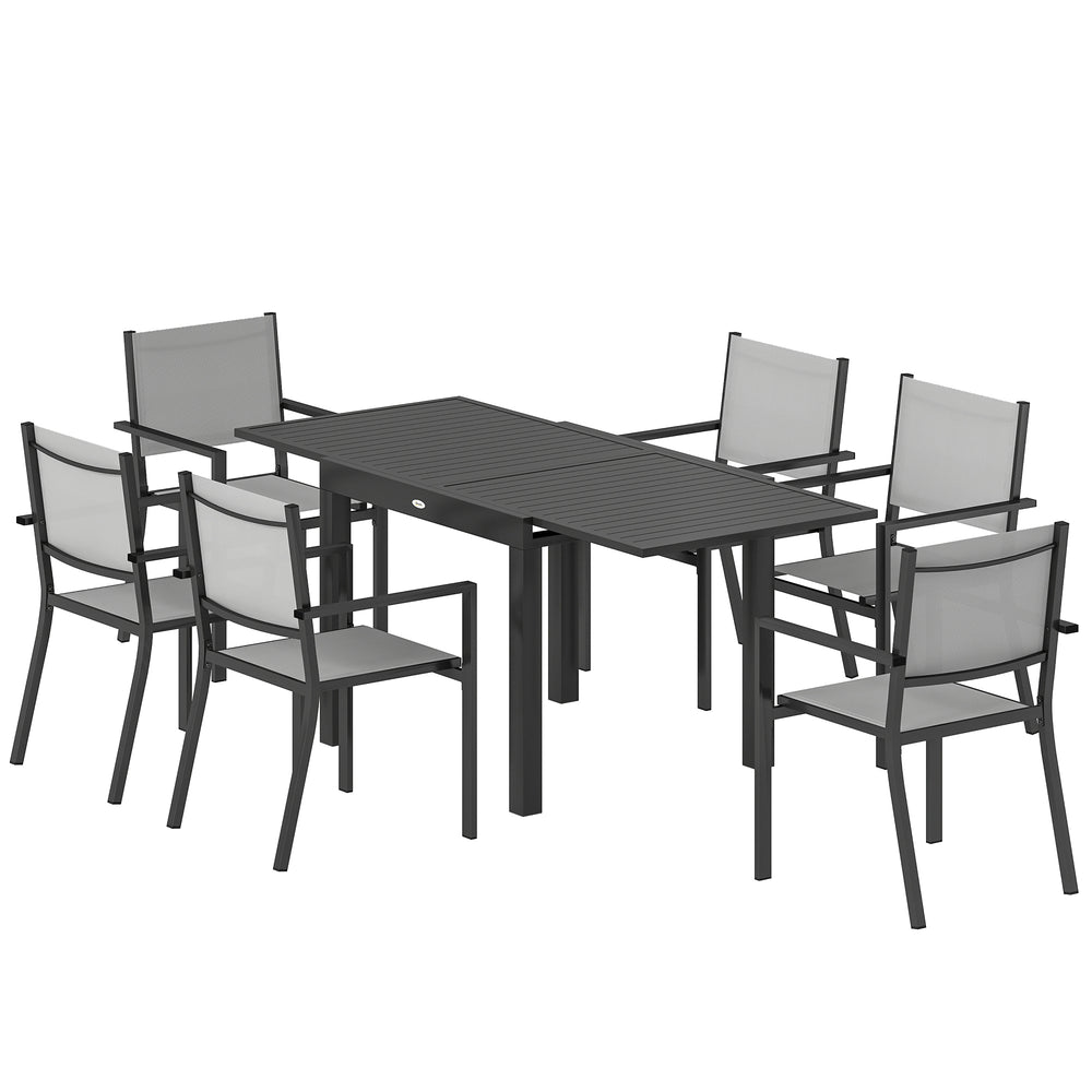 7-Piece Outdoor Aluminum Dining Set for 6 with Extendable Tabletop and Stackable Chairs