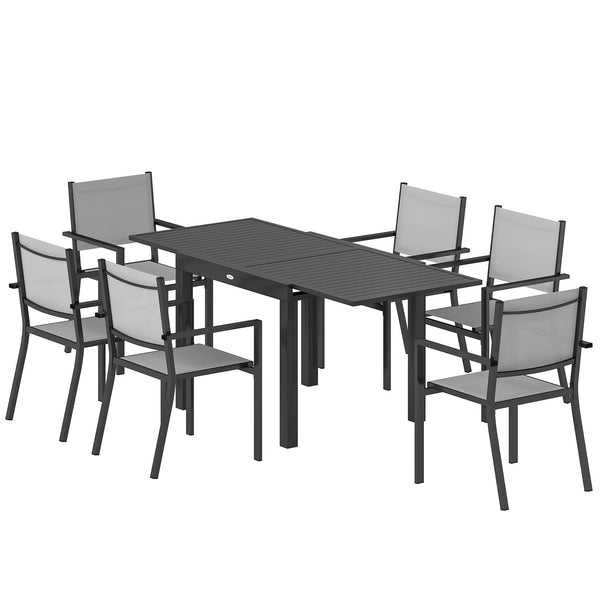Ensemble de salle à manger d'extérieur 7 pièces en aluminium pour 6 personnes avec plateau extensible et chaises empilables