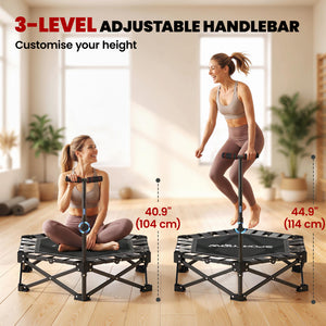 Mini trampoline pliable avec barre de soutien ajustable et capacité de 400 lb