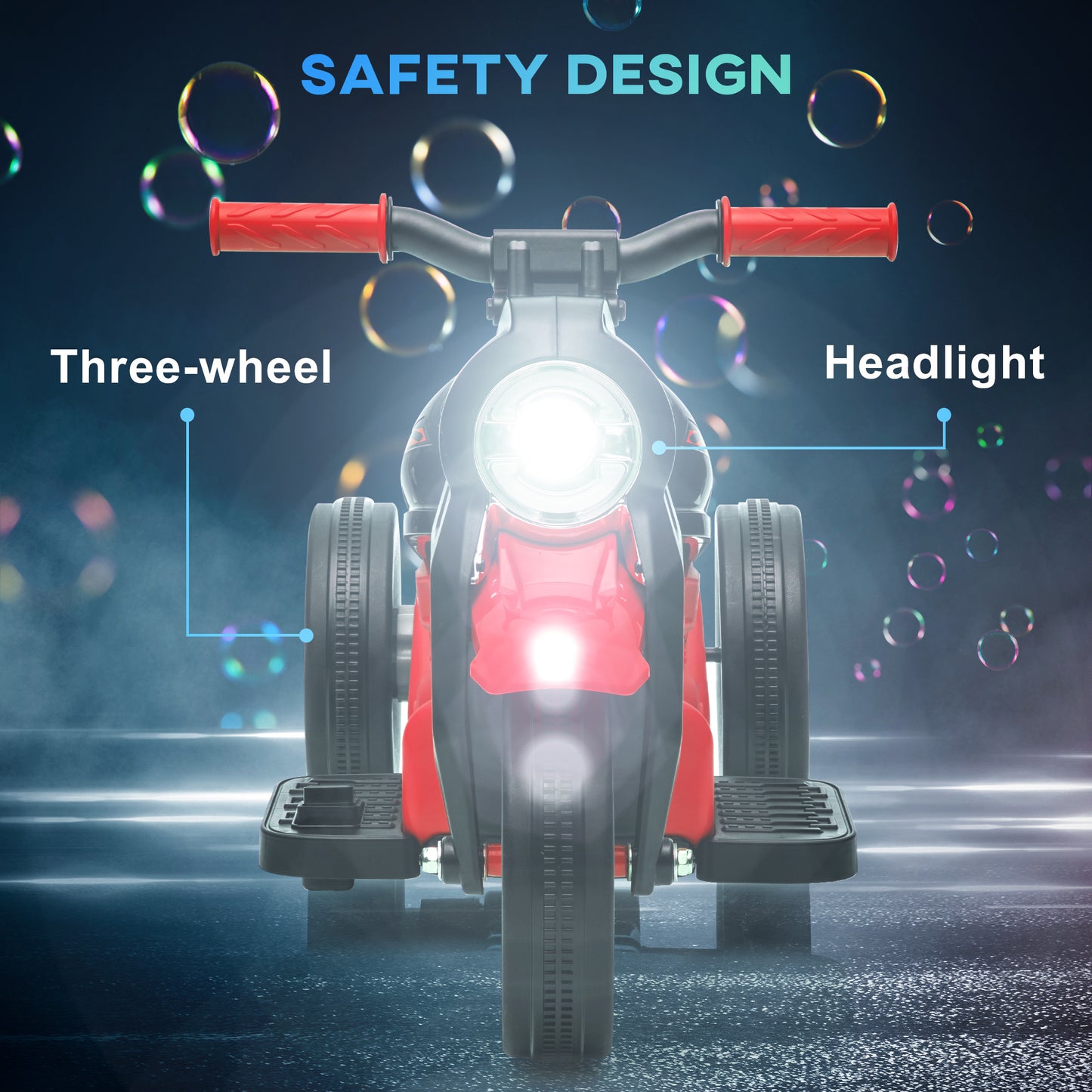 Moto électrique pour enfants, voiture à bulles 6 V avec phare LED, musique, pédale, pour 2 à 5 ans, noire et rouge