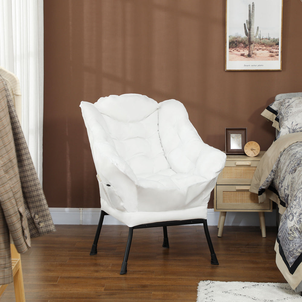 Fauteuil d'appoint avec poches latérales et pieds en acier massif, blanc crème