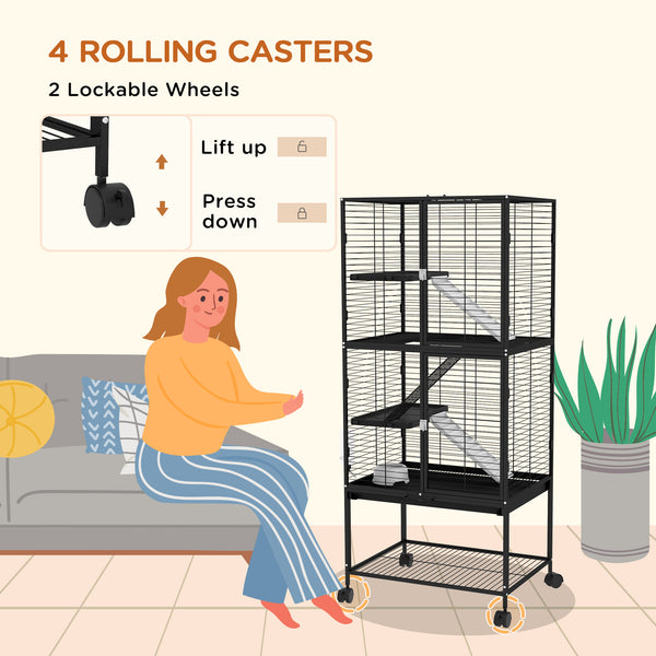 Cage à roulettes pour petits animaux, noir