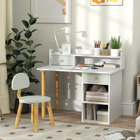Bureau et chaises avec rangement et étagères, pour enfants de 3 à 8 ans, vert