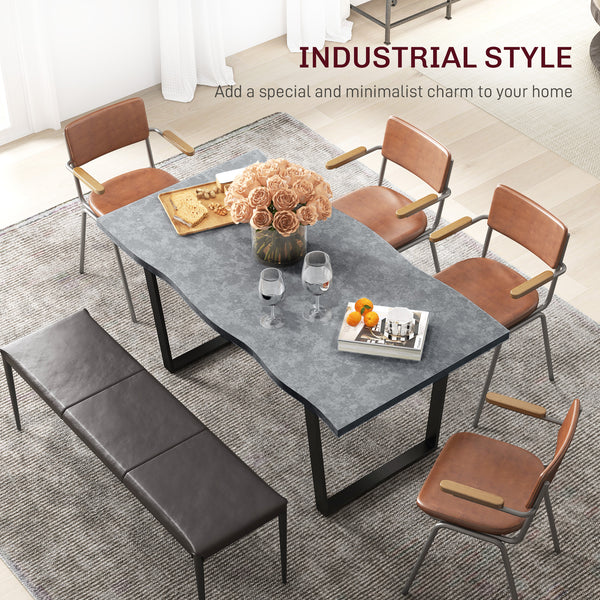 Table à manger industrielle avec plateau à bords ondulés et pieds en acier, pour 6 personnes maximum, gris ciment