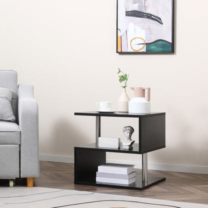 Table d'appoint en bois en forme de S avec 3 étagères de rangement, noir