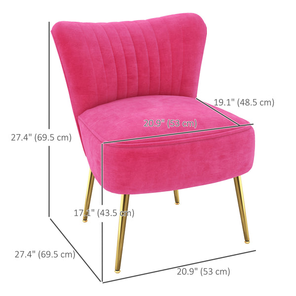 Fauteuil de salon en velours avec pieds en acier doré et dossier capitonné, rose