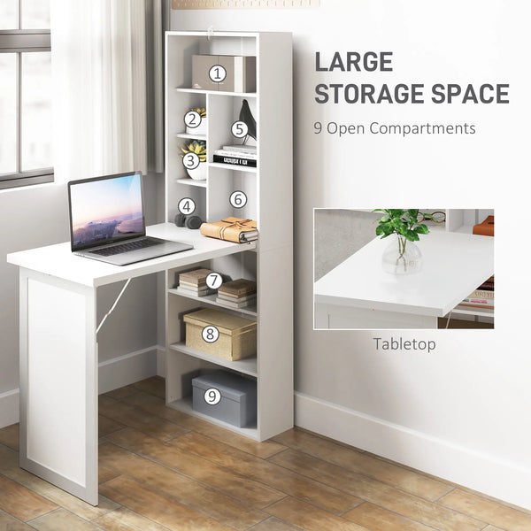 Bureau convertible pliable avec tableau blanc et étagère latérale, blanc