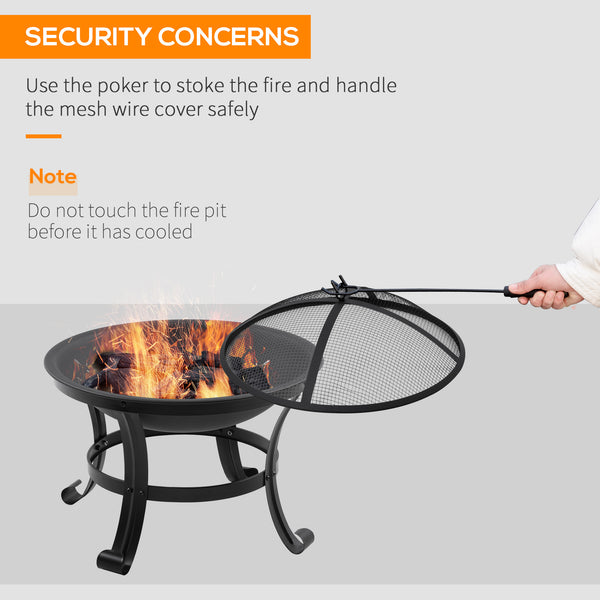 Brasero d'extérieur avec couvercle en maille, tisonnier, pour camping, feu de camp, pique-nique, noir