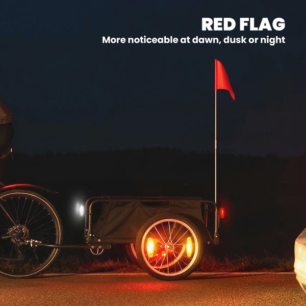 Remorque cargo pour vélo avec roues pneumatiques 16" à démontage rapide, drapeau rouge