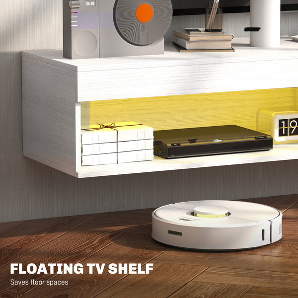 Meuble TV mural moderne avec rangement et éclairage LED pour téléviseurs jusqu'à 75 pouces, blanc