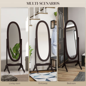 Miroir sur pied pleine longueur avec cadre ovale à angle réglable pour dressing, café