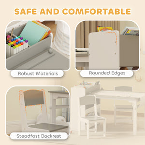 Ensemble table et chaises pour enfants avec étagères de rangement et tiroirs, gris