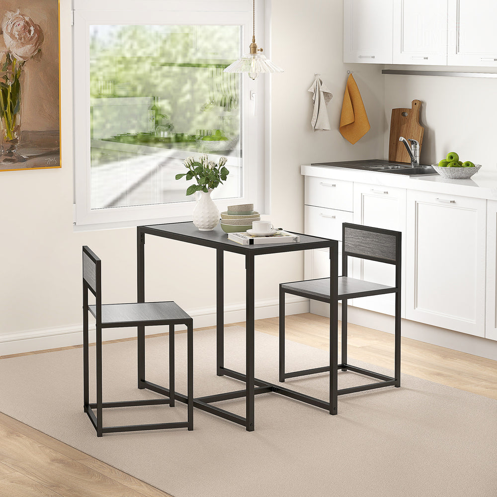 Dining table and chairs set, industrial style, for 2 people, ideal for small spaces.