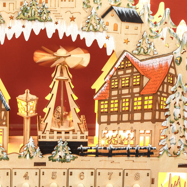 Calendrier de l'Avent de Noël en bois de 24 jours avec lumières LED