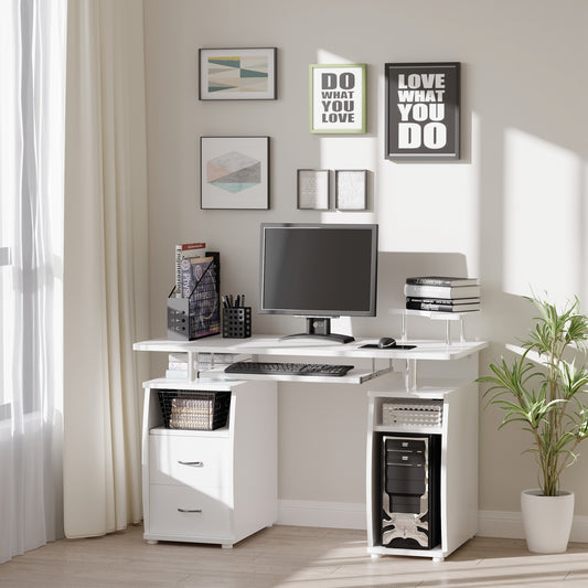 Bureau d'ordinateur avec plateau pour clavier, blanc