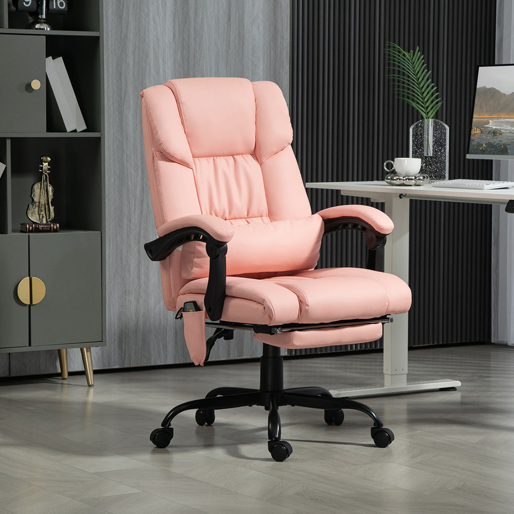 Fauteuil de massage vibrant à 6 points avec repose-pieds rétractable, rose