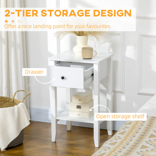 Lot de 2 tables d'appoint avec tiroir et étagère inférieure, blanc