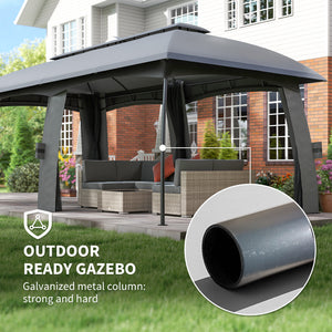 10' x 20' Patio Gazebo, Outdoor Gazebo Canopy Shelter with Netting, Vented Roof for Garden Dark Grey