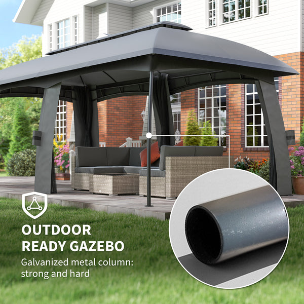 10' x 20' Patio Gazebo, Outdoor Gazebo Canopy Shelter with Netting, Vented Roof for Garden Dark Grey