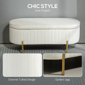Banc de chambre rembourré capitonné avec pieds en métal, blanc crème