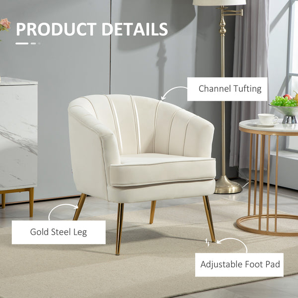 Fauteuil d'appoint moderne en tissu avec pieds en métal doré, blanc crème